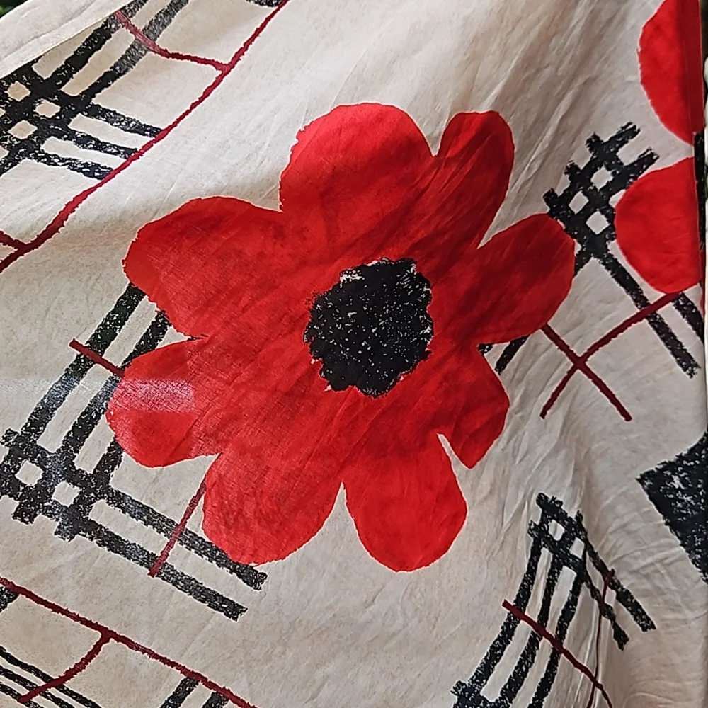 NWOT BURBERRY RED FLORAL SHAWL LARGE SCARF - Picture 8 of 9